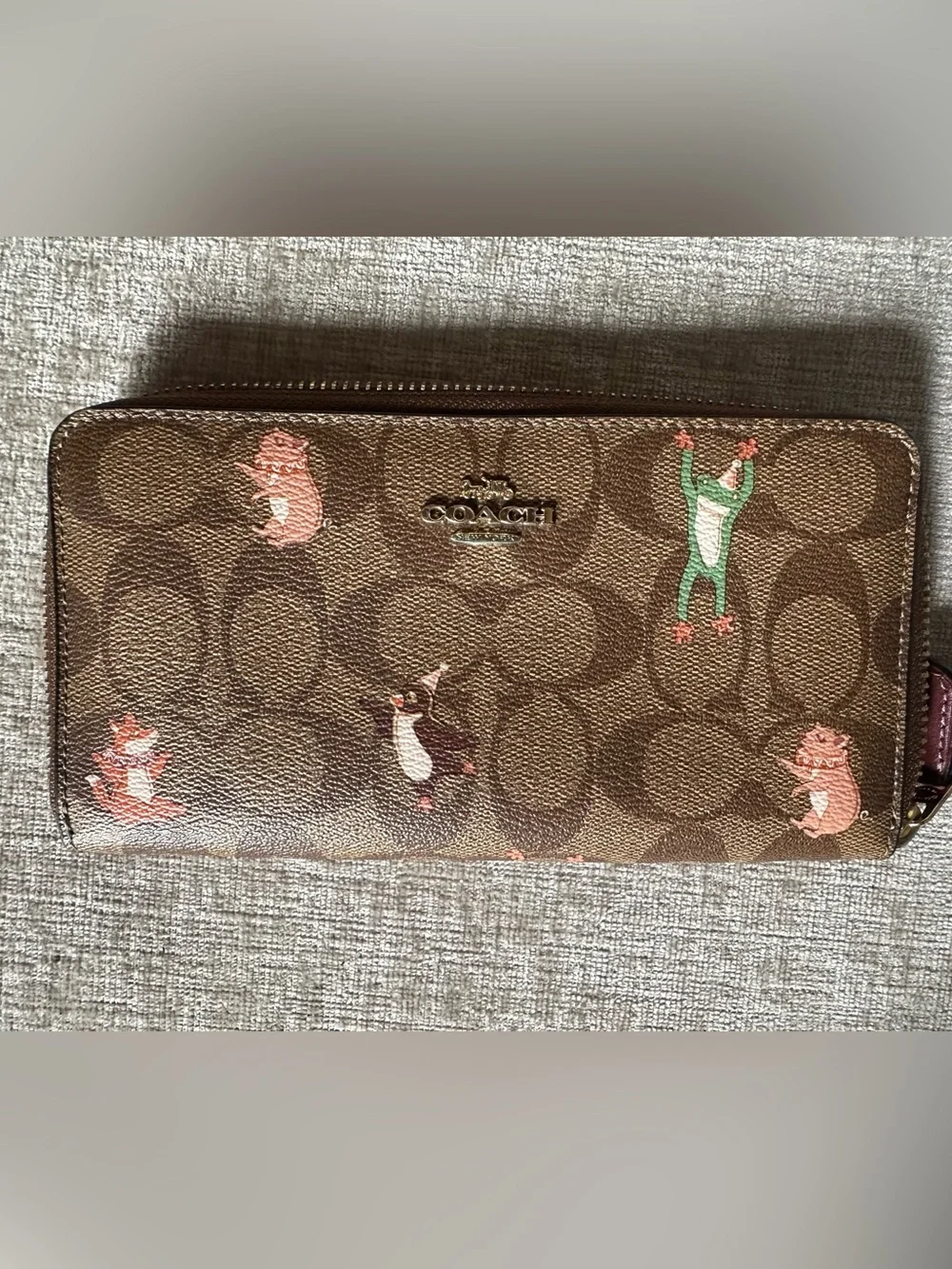 Coach Disney Signature Canvas Woodland Critters Zip Around Wallet Brown
